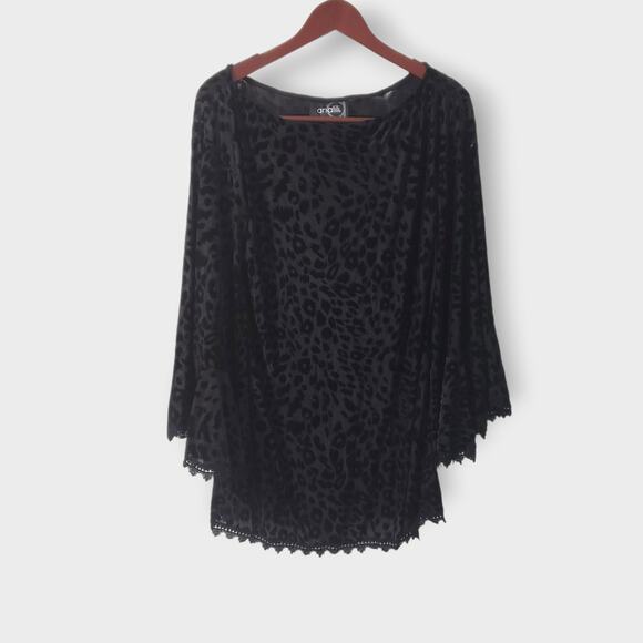 Black Velvet Burnout Flare Sleeve Sheer Tunic Top Goth Witchy Dark Fairy Vampire - Picture 2 of 14